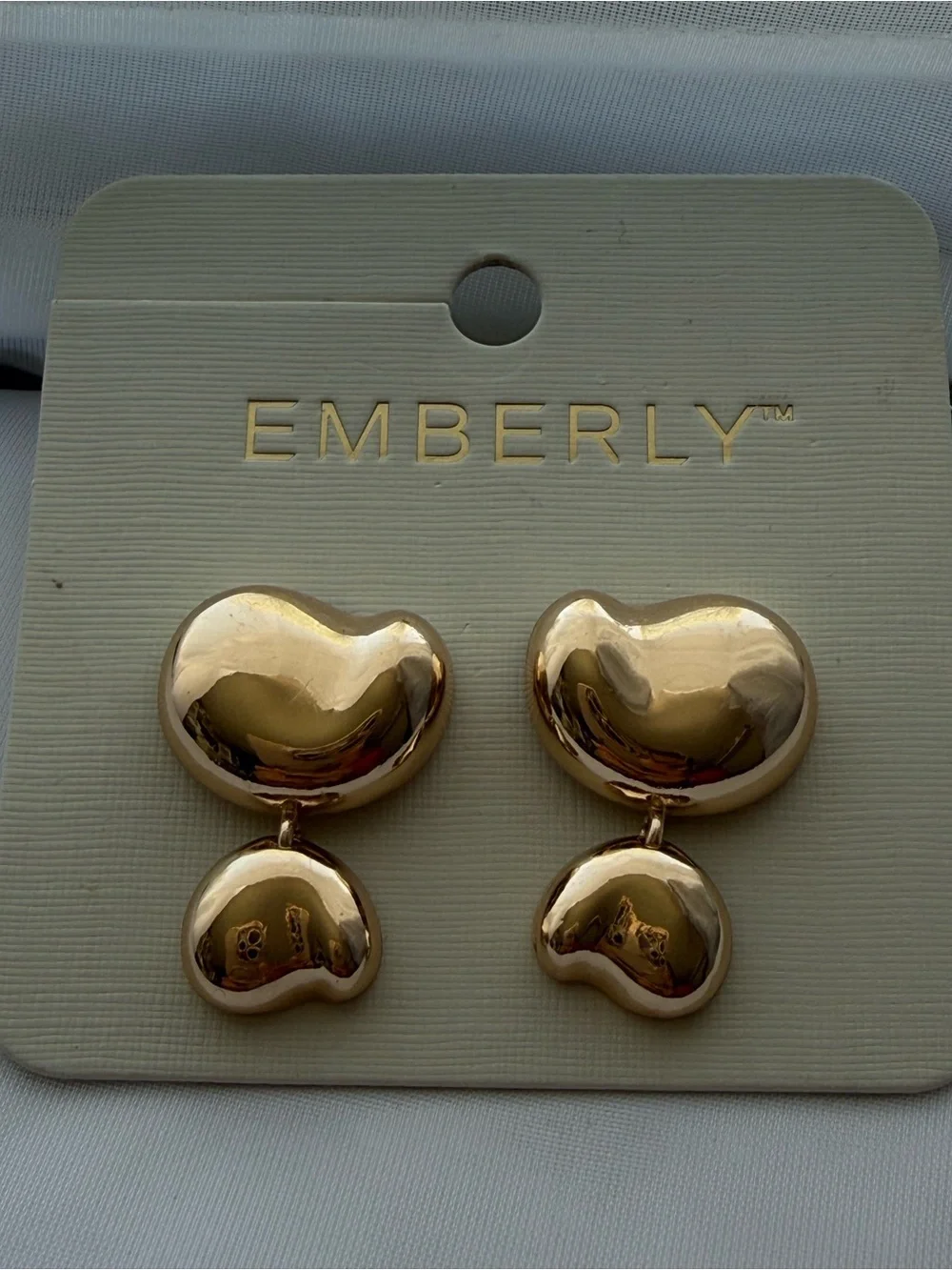 Emberly Gold Heart Drop Earrings - Shiny Gold Double-Heart Design